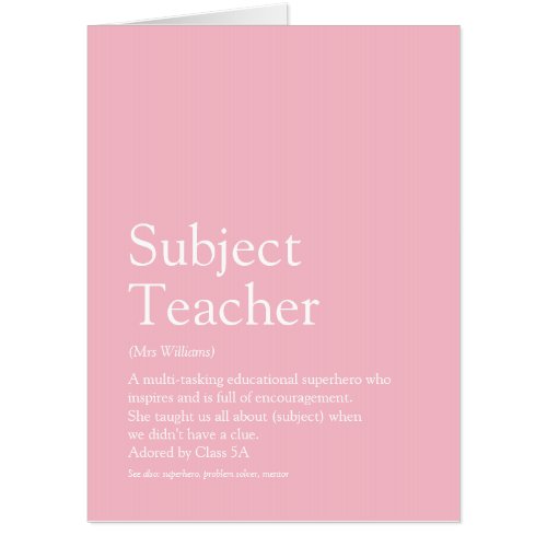 Your Best Ever Teacher Definition Girly Pink Fun Card