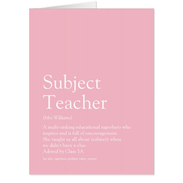 Your Best Ever Teacher Definition Girly Pink Fun Card (Front)