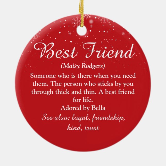 Your Best Friend Definition Merry Christmas Red Ceramic Ornament (Back)