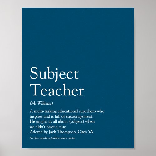 Your Best Teacher Definition Typographic Fun Blue Poster