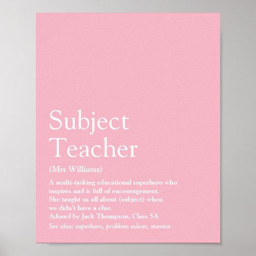 Your Best Teacher Ever Definition Girly Pink Poster