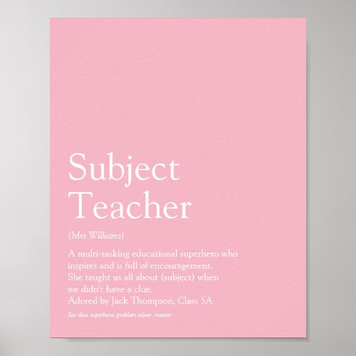 Your Best Teacher Ever Definition Girly Pink Poster