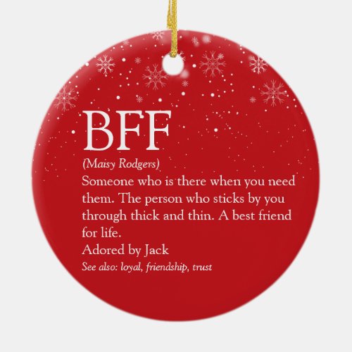 Your BFF Definition Best Friend Snowflakes Red Ceramic Ornament