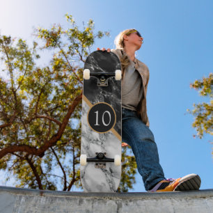 Your Birthday Skateboard Gift Black White Marble