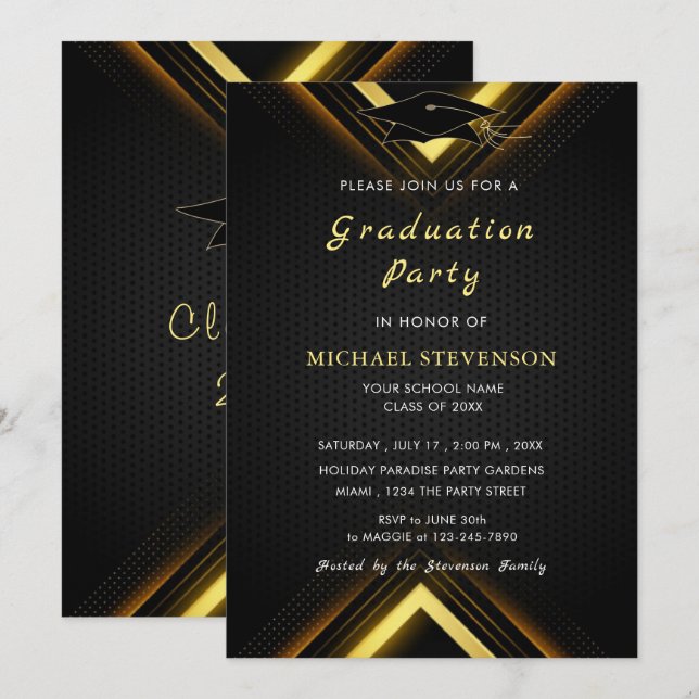 Your Black and Gold Graduation Invitation Template (Front/Back)