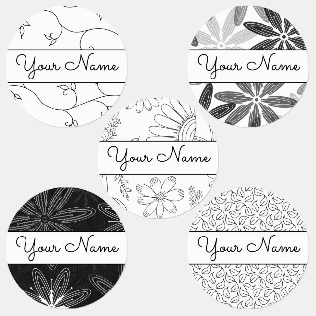 Your Black & White Floral Hand drawn Labels (Group)