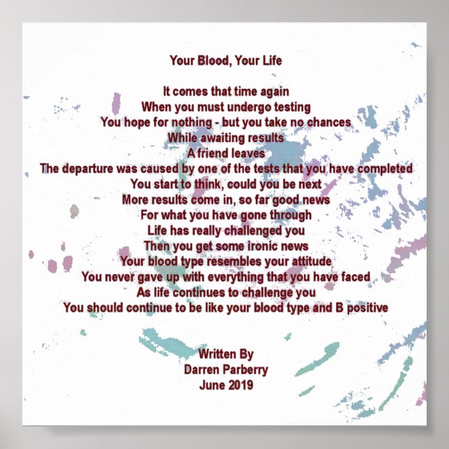 Your Blood, Your Life 15cm x 15cm Value Poster (Front)