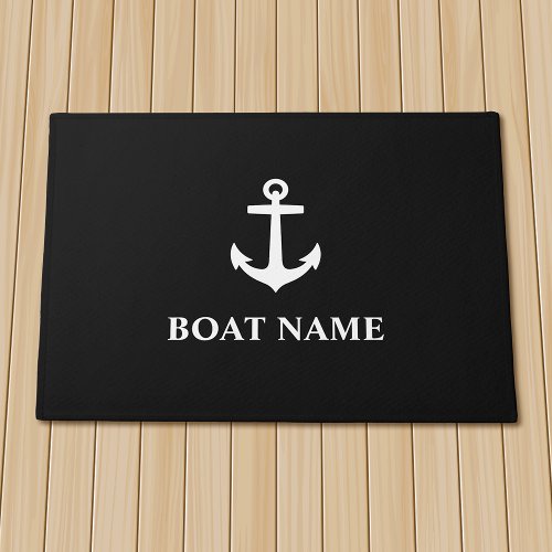 Your Boat Name Anchor Black Doormat
