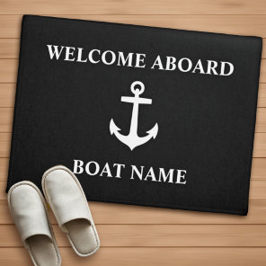 Your Boat Name Anchor Black Welcome Aboard Doormat