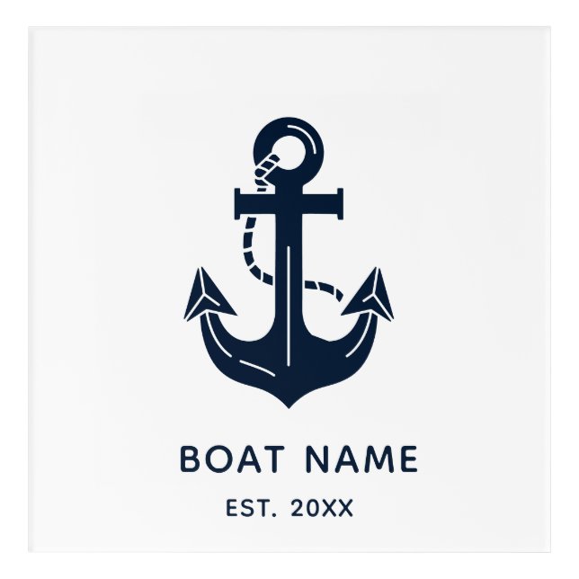 Your Boat Name Anchor Blue Acrylic Print (Front)