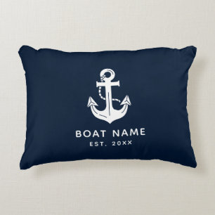 Your Boat Name Anchor Blue Beach House Accent Pillow