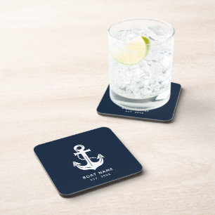 Your Boat Name Anchor Blue  Beverage Coaster