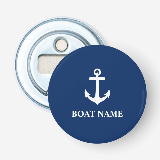 Your Boat Name Anchor Blue Bottle Opener (Front)