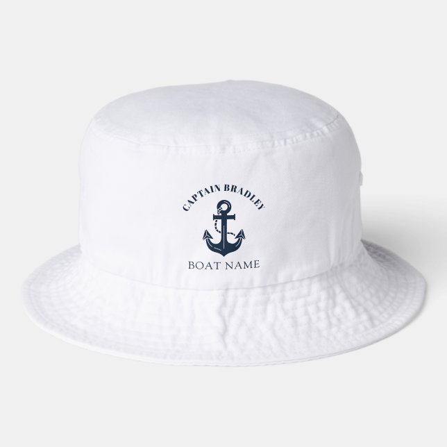 Your Boat Name Anchor Blue  Bucket Hat (Front)