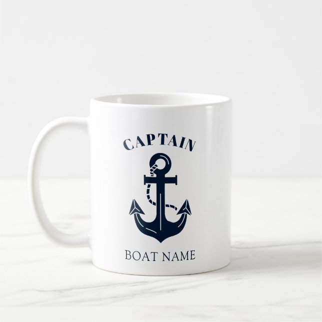 Your Boat Name Anchor Blue Captain Coffee Mug (Left)