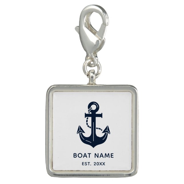 Your Boat Name Anchor Blue Charm (Front)