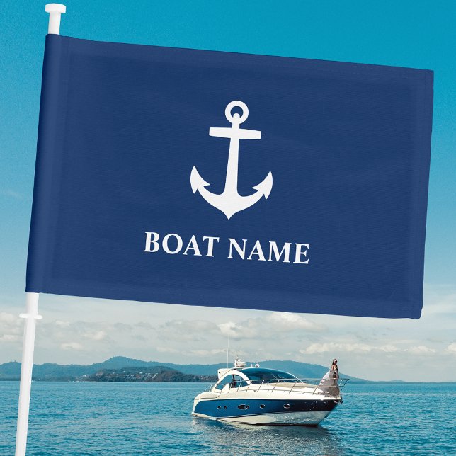 Your Boat Name Anchor Blue Flag (Edit to change background color to match you boat.)