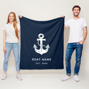 Your Boat Name Anchor Blue Fleece Blanket