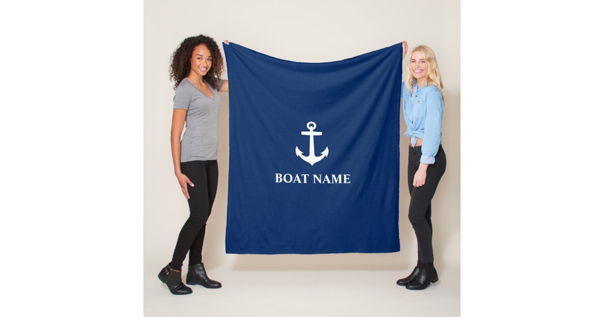 Your Boat Name Anchor Blue Fleece Blanket