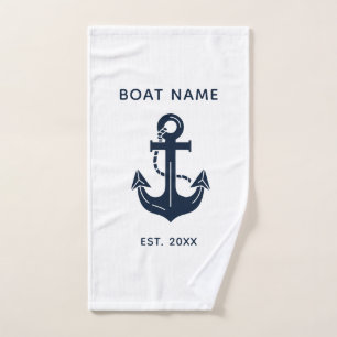 Your Boat Name Anchor Blue  Hand Towel