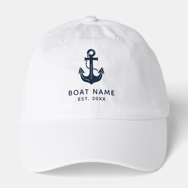 Your Boat Name Anchor Blue  Hat (Front)