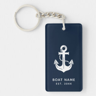 Your Boat Name Anchor Blue Keychain