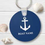 Your Boat Name Anchor Blue Keychain<br><div class="desc">A personalized nautical themed keychain with your boat name, family name or other desired text. This unique design features a custom made classic boat anchor emblem in white on a background of navy blue. If needed, background color can be easily customized by you to match your current decor. Makes a...</div>
