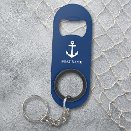 Your Boat Name Anchor Blue Keychain Bottle Opener