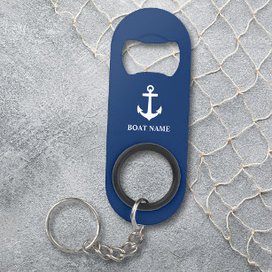 Your Boat Name Anchor Blue Keychain Bottle Opener