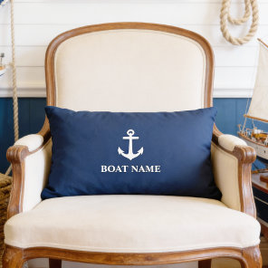 Your Boat Name Anchor Blue Lumbar Pillow
