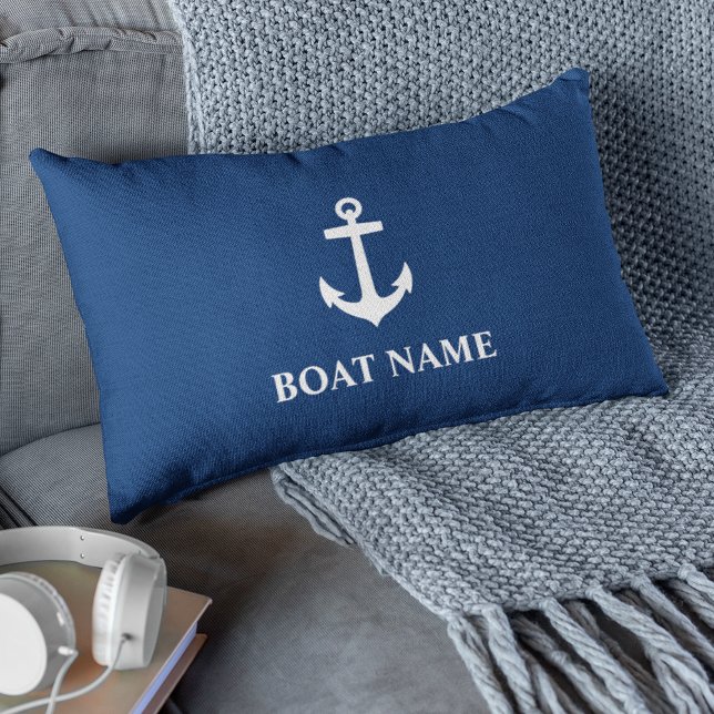 Your Boat Name Anchor Blue Lumbar Pillow (Creator Uploaded)