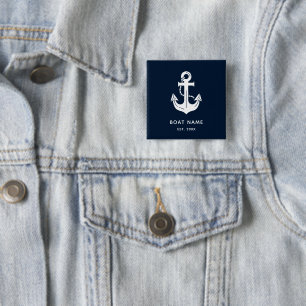 Your Boat Name Anchor Blue Personalized Button