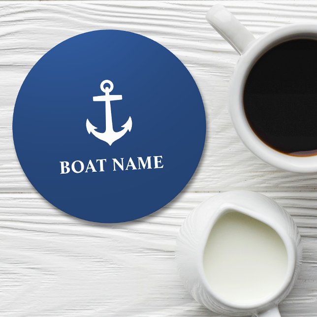 Your Boat Name Anchor Blue Round Paper Coaster (Creator Uploaded)