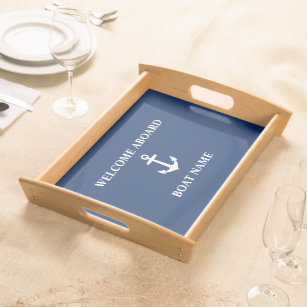 Your Boat Name Anchor Blue Serving Tray