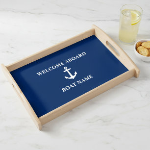 Your Boat Name Anchor Blue Serving Tray