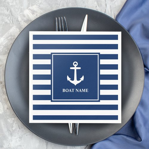 Your Boat Name Anchor Blue Stripes Napkins