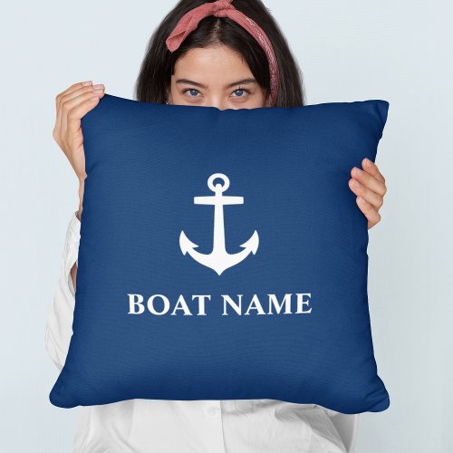 Your Boat Name Anchor Blue Throw Pillow