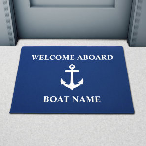 Your Boat Name Anchor Blue Welcome Aboard Doormat