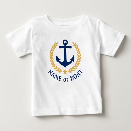 Your Boat Name Anchor Gold Laurel Leaves Star Baby T_Shirt