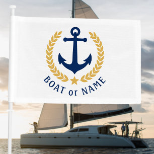 Your Boat Name Anchor Gold Laurel Star Boat or Car Flag