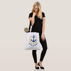 Your Boat Name Anchor Gold Laurel Star Large White Tote Bag