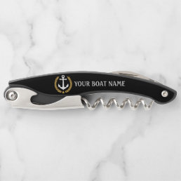 Your Boat Name Anchor Gold Style Laurel Black Waiter&#39;s Corkscrew