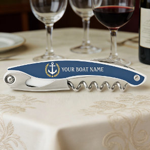 Your Boat Name Anchor Gold Style Laurel Blue Waiter's Corkscrew