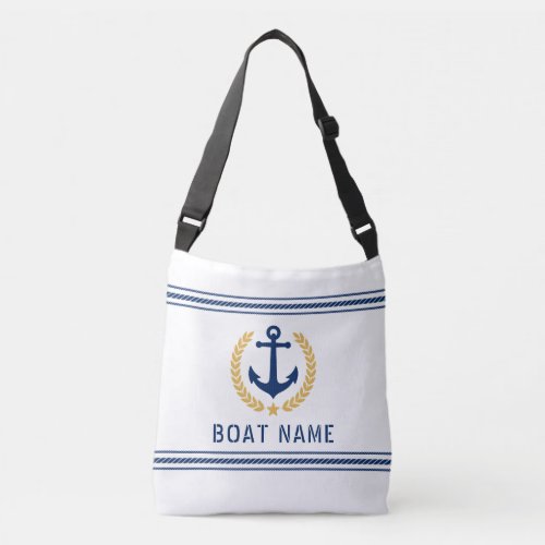 Your Boat Name Anchor Gold Style Laurel Rope White Crossbody Bag