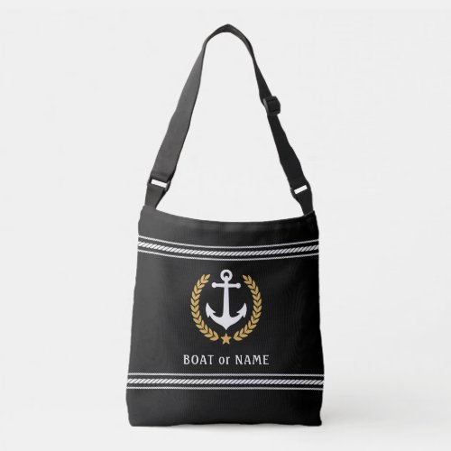 Your Boat Name Anchor Gold Style Laurel Striped Crossbody Bag