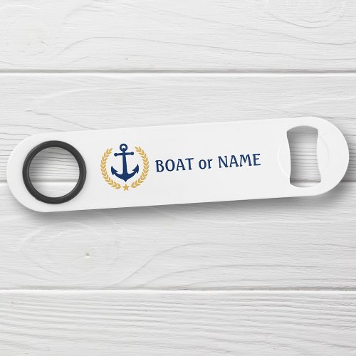 Your Boat Name Anchor Gold Style Laurel White Bar Key