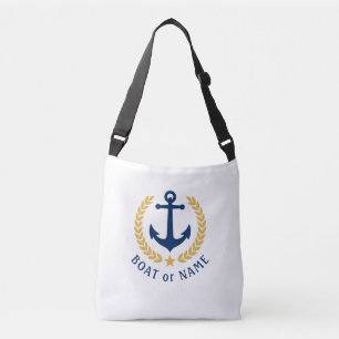 Your Boat Name Anchor Gold Style Laurel white Crossbody Bag
