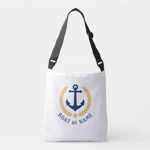 Your Boat Name Anchor Gold Style Laurel white Crossbody Bag