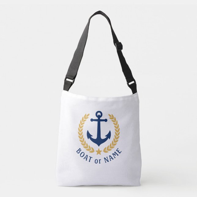 Your Boat Name Anchor Gold Style Laurel white Crossbody Bag (Front)