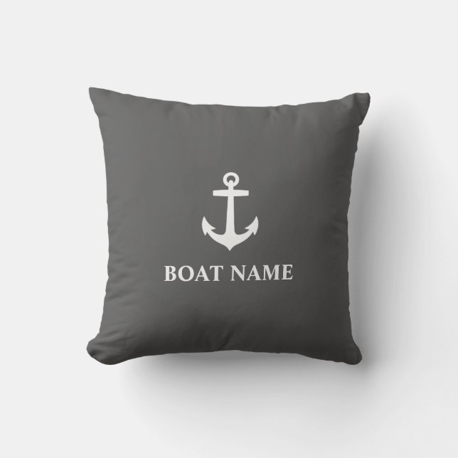 Your Boat Name Anchor Gray Outdoor Pillow (Front)